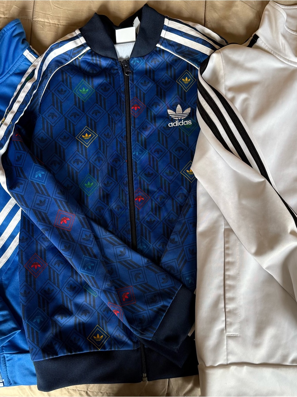 Lot of 3 Boys M adidas Logo Bomber Jacket and 2 full zip jackets, GUC